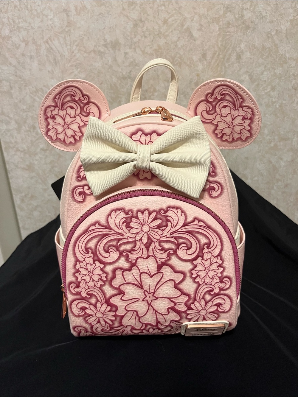 Loungefly Pink Floral Embossed Bow Mini Backpack